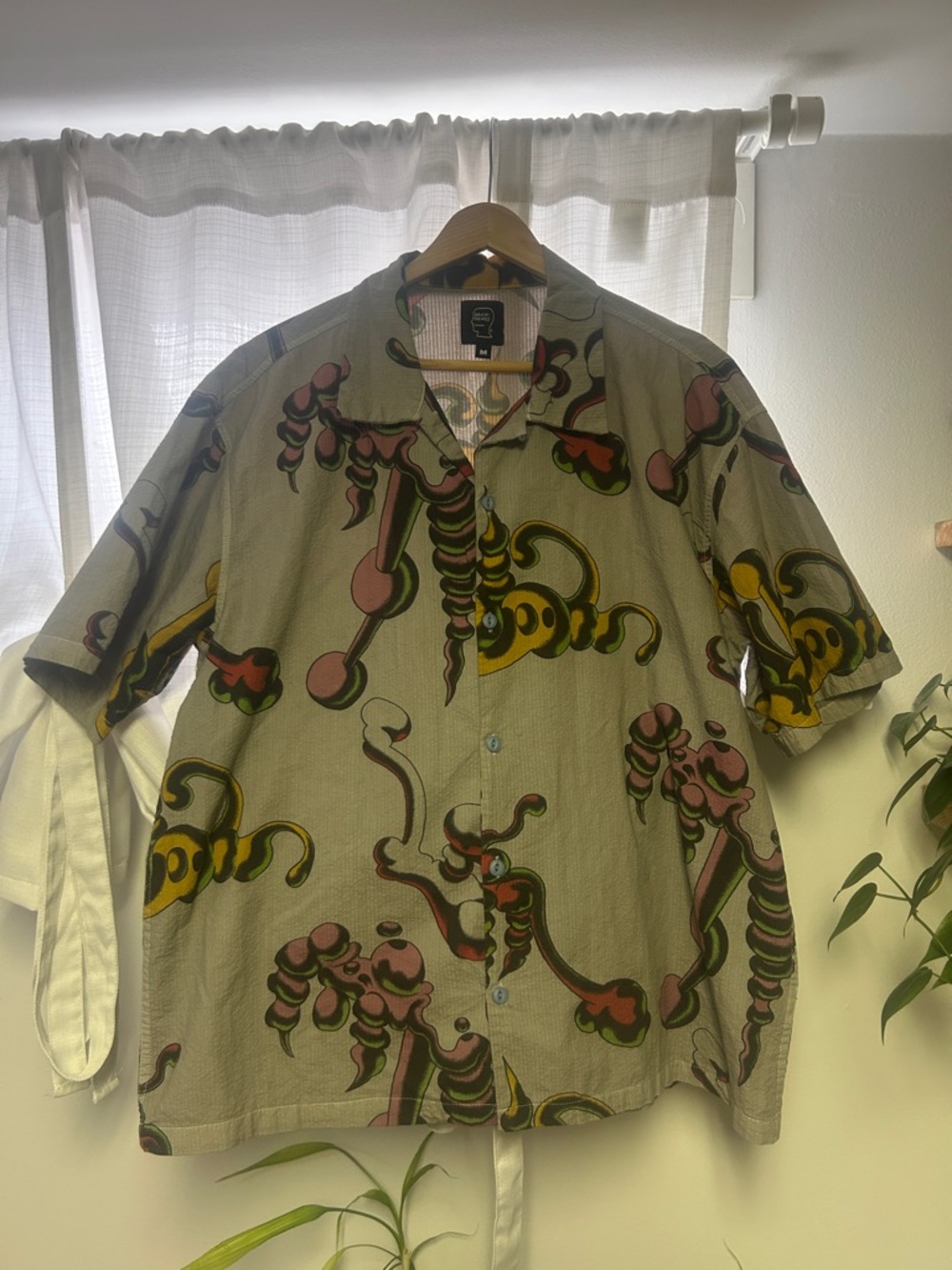 Brain Dead Button-Down Shirt with Pink, Yellow & Green Print